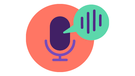 Ein Podcast Mikrofon in einem roten Kreis mit einer grünen Sprechblase.Öffnet Seite: Podcast: Fachtagung „Qualitätsarbeit im SGB II" – Vertrauen stärken, Beratungskultur leben