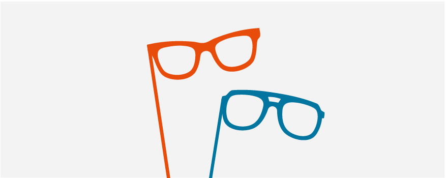 Grafik einer roten Brille und einer blauen Brille.