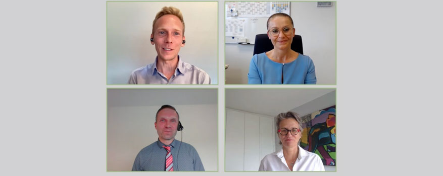 Videokonferenz mit vier Personen: Hanno Burmester, Ana Paula May, Kerstin Plehwe, Robert Nobiling