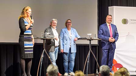 Moderatorin Katrin Seifarth, Rainer Radloff, Nicole Heinig und Peter Schadl (von links) diskutierten auf dem Podium unter anderem über den Umgang mit Veränderungen.