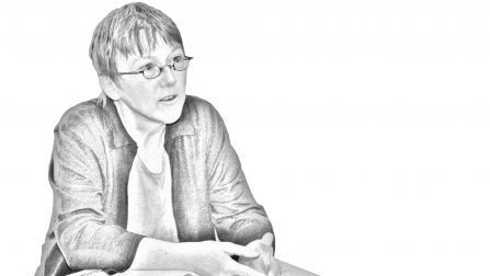 Eine schwarz-weiße Portrait-Zeichnung von Heder Wenner.Öffnet Seite: Im Gespräch mit Hedel Wenner